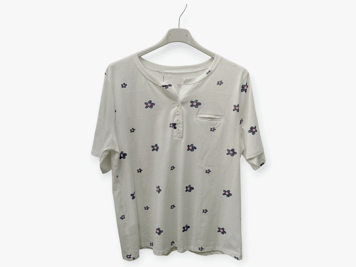 Camiseta blanca margaritas azules 1