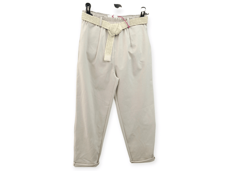 Pantalón elástico con cinturón beigue 1