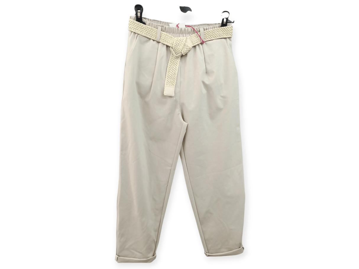 Pantalón elástico con cinturón beigue 1
