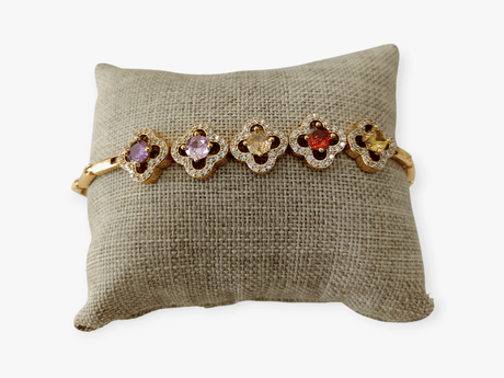 Pulsera diseño flores circonita de colores 1