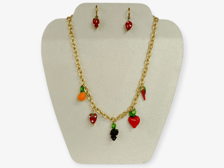 Conjunto frutas collar y pendientes en acero 1
