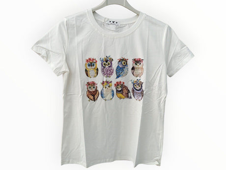 Camiseta búhos de la suerte con colores y brillos 1