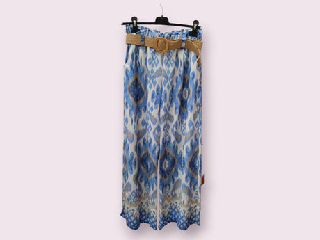 Pantalón estampado azul con cinturón 1