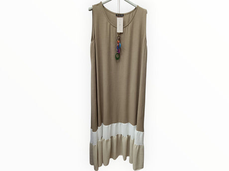 Vestido largo tricolor beige 1