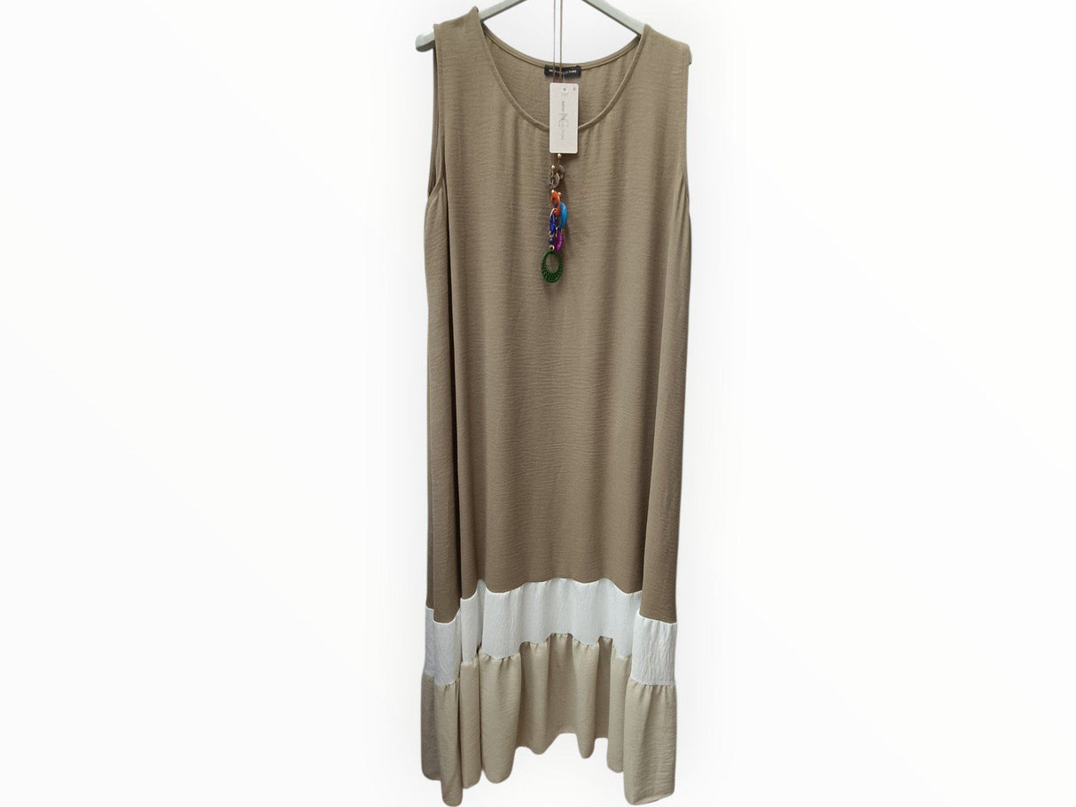 Vestido largo tricolor beige 1
