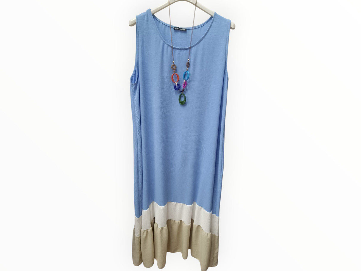 Vestido tricolor azul y beige 1