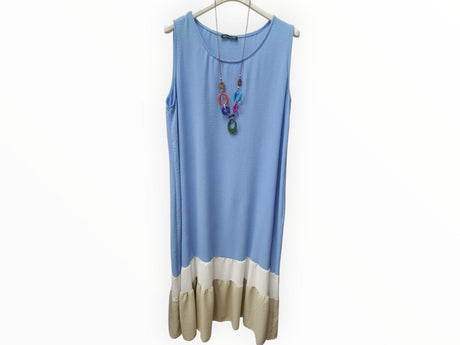 Vestido tricolor azul y beige 1
