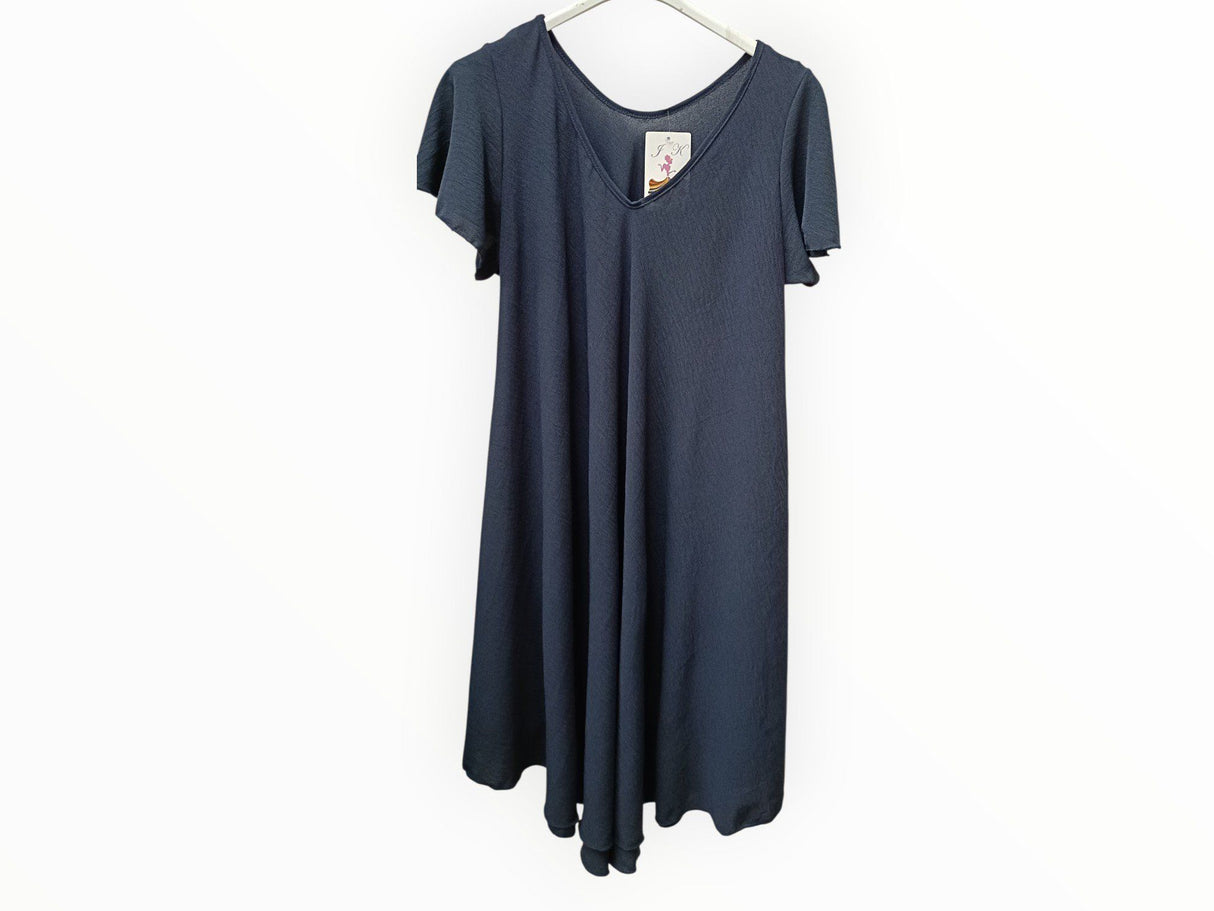 Vestido con vuelo cuello pico manga volante 1