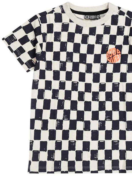 CAMISETA BEIGE MANGA CORTA ESTAMPADA CUADROS CHICO TUMBLE´N DRY 1
