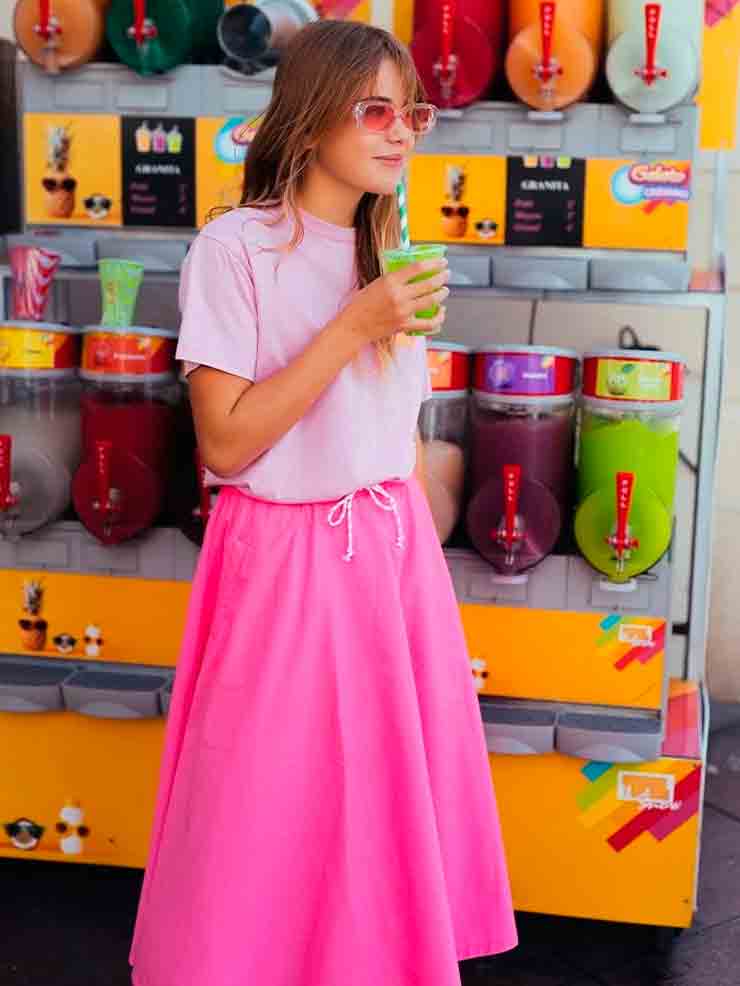 FALDA MIDI ROSA NEÓN VUELO NIÑA LE TEMPS DES CERICES 1