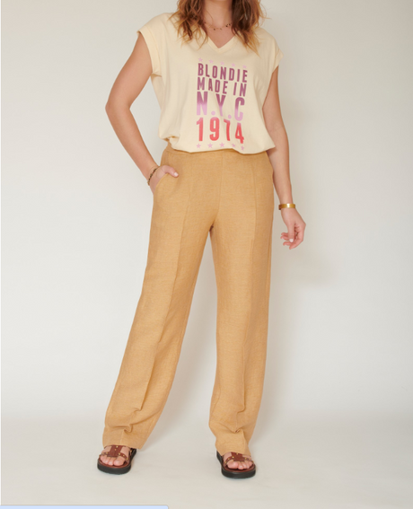 PANTALON LINO CAMEL 1