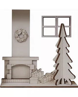 Madera Soporte ESCENA NAVIDEÑA CON ÁRBOL 24x24cm 1
