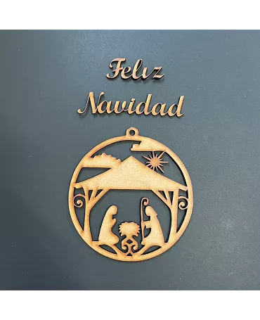 Madera silueta BOLA NACIMIENTO/ FELIZ NAVIDAD 1