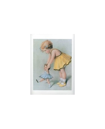 LÁMINA ANTIGUA Niña con muñeca 24x30cm 1