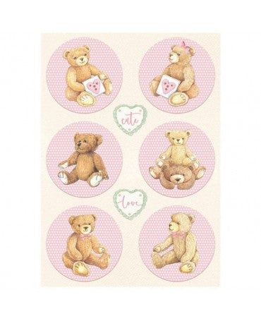 Papel arroz Stamperia A4 DAYDREAM Circulos Oso Rosa 1