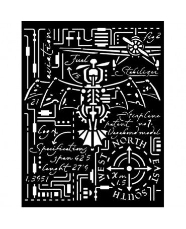 STENCIL Stamperia 20x25cm SIR VAGABOND AVIATOR Avión 1
