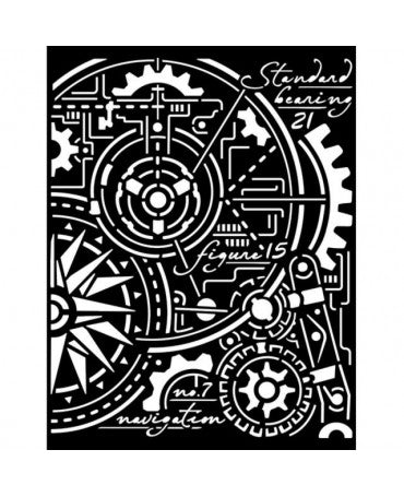 STENCIL Stamperia 20x25cm SIR VAGABOND AVIATOR Engranajes Brújula 1