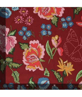 Tela Jersey Mez Nordic Garden Dream Stauder Red Flores Rojo 1