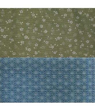 Tela Japonesa Tramada Sevenberry Reversible 88235 Verde Azul 1