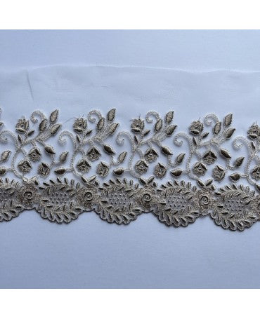 PUNTILLA Tul Onda Bordada Ramas-Flores Visón 140mm 1