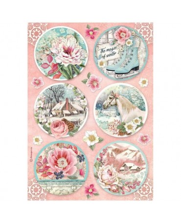 Papel arroz Stamperia A4 Sweet winter circulos 1