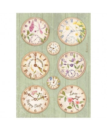 Papel arroz Stamperia A4 Welcome Home Relojes 1