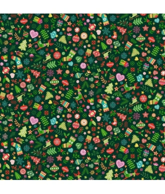 Tela Makower Christmas Brights Ornaments 021_G Green 1