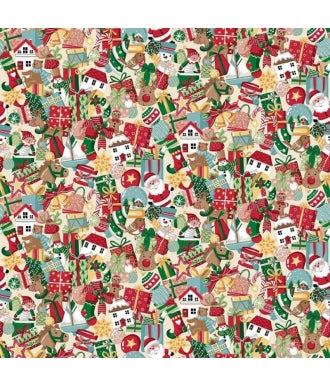 Tela Makower Christmas Wishes Stocking Filleers 023-Q Cream 1