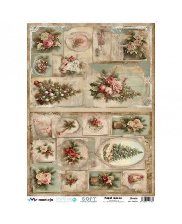Papel Arroz Seda JAPONÉS SOFT A3 NAVIDAD ROSAS ROSAS 1