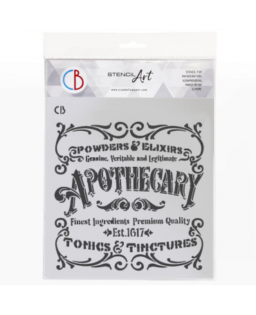 STENCIL CIAO BELLA Apothecary old sign 20x20cm 1