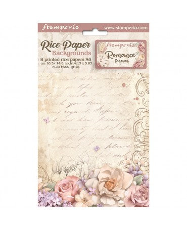 Papel arroz Stamperia A6 ROMANCE FOREVER backgrounds (8UD) 1