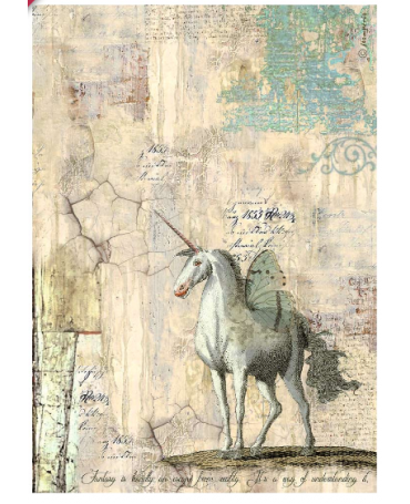 Papel arroz Stamperia A4 Wonderland unicornio 1