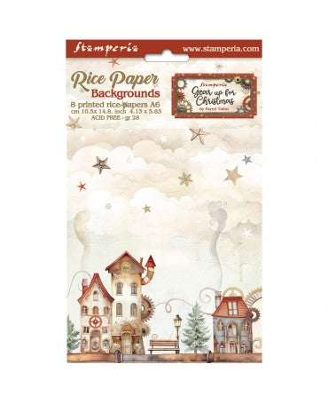 Papel arroz Stamperia A6 GEAR UP FOR CHRISTMAS backgrounds (8UD) 1