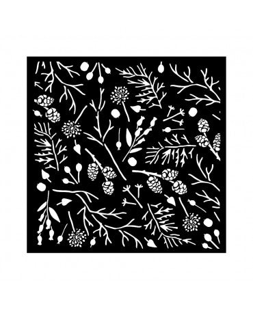 STENCIL Stamperia 18x18cm Forest ramitas y piñas 1