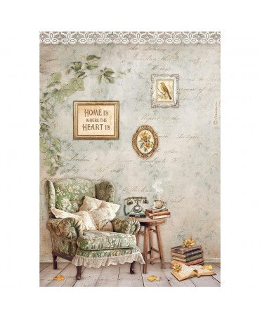 Papel arroz Stamperia A4 Golden Harmony sillón 1