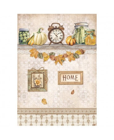 Papel arroz Stamperia A4 Golden Harmony reloj y calabazas 1