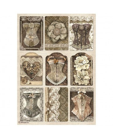 Papel arroz Stamperia A4 OLD LACE Corsets 1