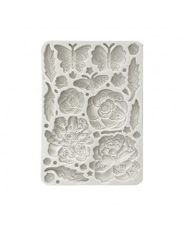 Molde STAMPERIA silicona A5 OLD LACE BUTTERFLY AND FLOWERS 1