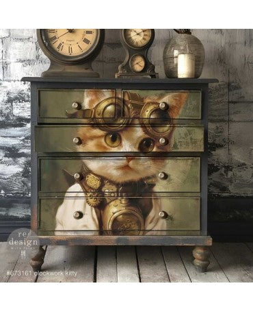 Papel decoupage PRIMA Fiber Clockwork Kitty A1 2