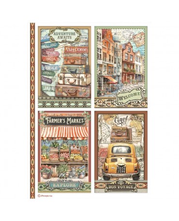 Papel arroz Stamperia A4 ART OF TRAVELLING CARDS 1