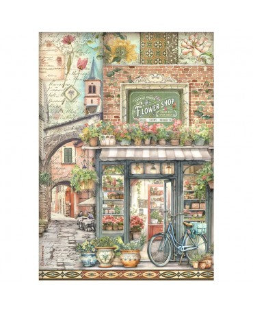 Papel arroz Stamperia A4 ART OF TRAVELLING FARMER'S MARKET 1