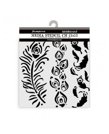 STENCIL Stamperia 12x12 cm Masquerade Plumas 1