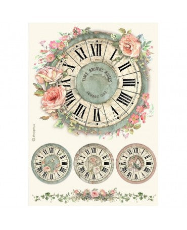 Papel arroz Stamperia A4 House of Roses Clock 1