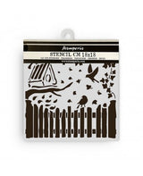 STENCIL Stamperia 18x18cm House of Roses Fence and Birds 2