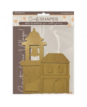 Madera Silueta DM stamperia Silent Sea Village Bell Tower and Bridge Landscape (12pcs) 1