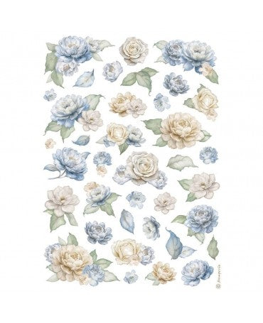 Papel arroz Stamperia A4 Timeless Roses and Blue Flowers Pattern 1
