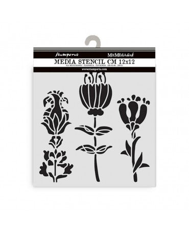 STENCIL Stamperia 12x12 cm Furry Friends Stylized Flowers 1