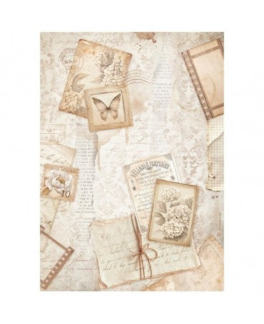 Papel arroz Stamperia A4 Quiet Days Postcards 1
