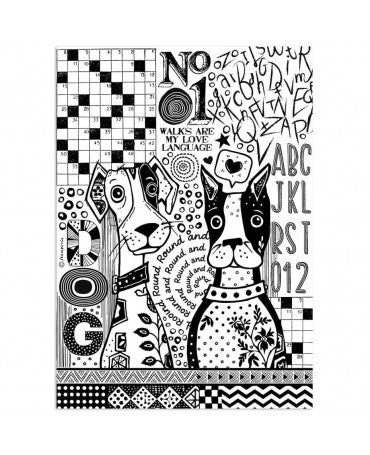 Papel arroz Stamperia A4 Furry Friends two Dog Black and White 1