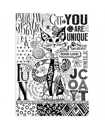 Papel arroz Stamperia A4 Furry Friends cat Black and White 1